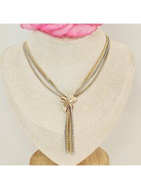 Vintage AVON Tassel Pendant Multi Chain Gold Silver Necklace 80s/90s Choker